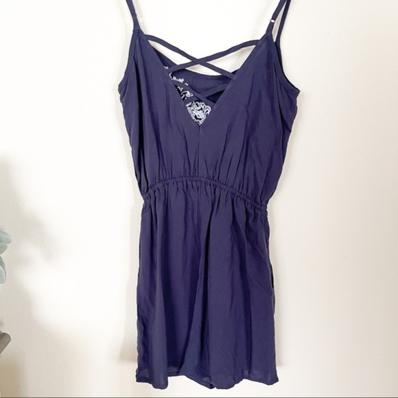H&M Navy Floral Embroidered Cami Romper - Picture 6 of 7